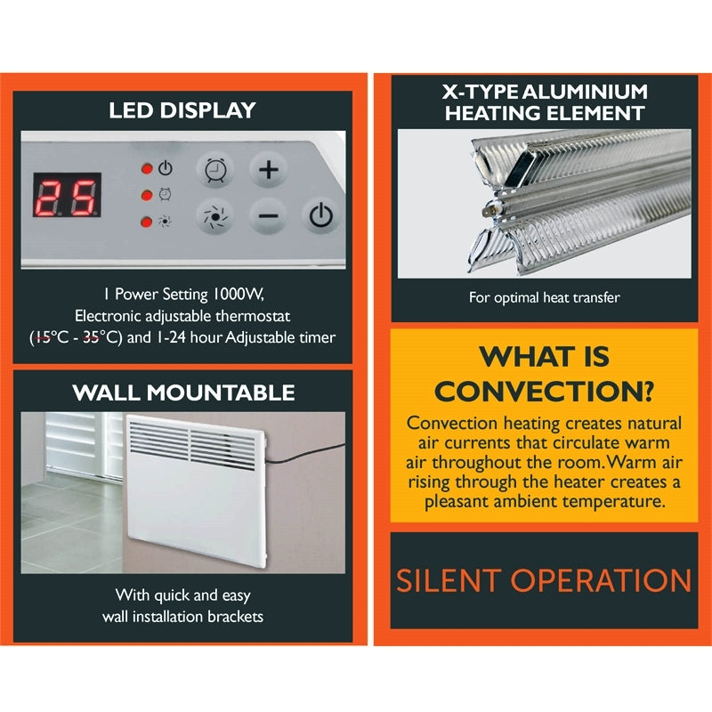 Arlec 1000W Convection Panel Heater With Digital Control - White – TheITmart
