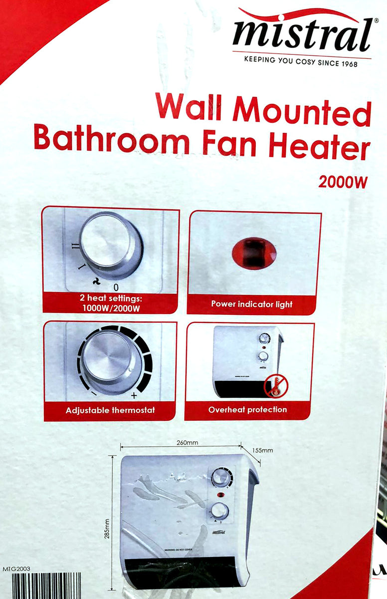 Mistral 2000W Wall Mounted Bathroom Fan Heater - White – TheITmart