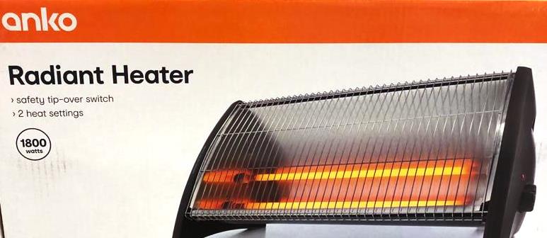 Anko 1800W Black Radiant Heater/ 2 Heat Settings/ Safety Tip-Over Swit –  TheITmart