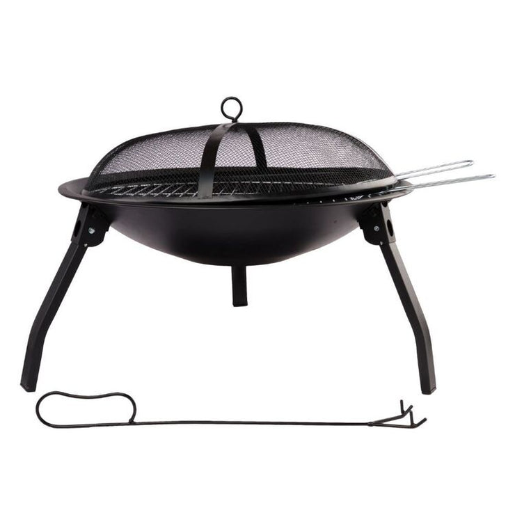 Spinifex Round Portable 55cm Fire Pit Set with BBQ Grill & Charcoal Mesh