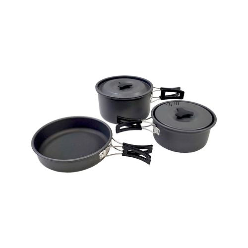 Jumbuck 3 Piece Camping Pot Set with Carry Bag/Ideal for Outdoor Cooking