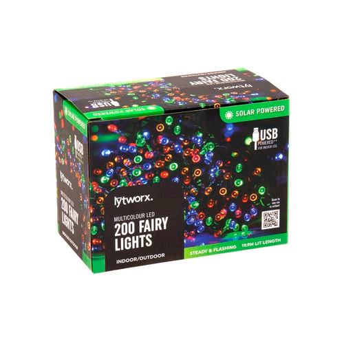 Lytworx 200 Multicolour LED Solar / USB Fairy Lights - 200 Pack