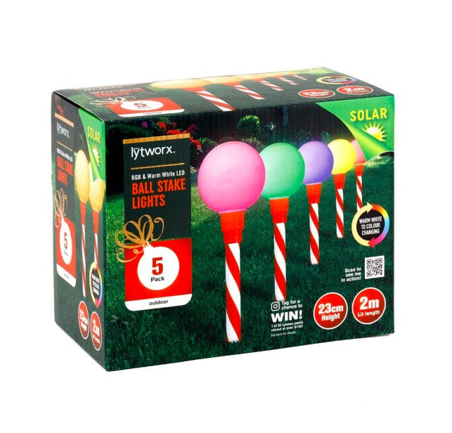 Lytworx RGB And Warm White Solar Ball Stake Lights - 5 Pack