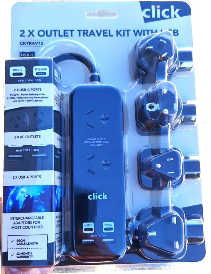 Click 2 outlet Travel Kit With 2 USB-C Ports/Max Load 2400W 10A