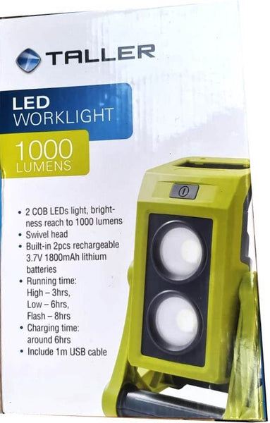 Taller Rechargeable LED Work Light Torch 1000 Lumens Bright Adj. Stand 6Hr