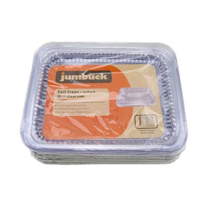 Jumbuck BBQ Foil Trays With Clear Lid - 10 Pack