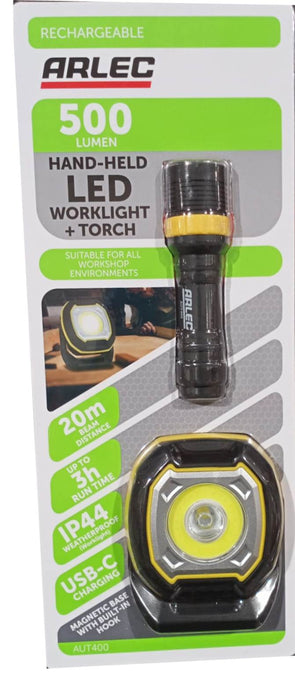 Arlec 500lm Rechargeable LED Worklight With Torch Pack