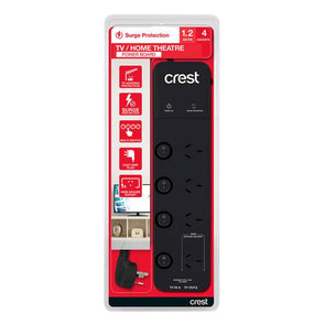 Crest TV/Home Threatre 4 Socket Powerboard - Black