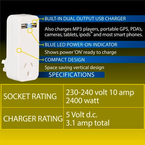 Arlec High Power USB Charger Adapter With Dual USB Ports - TheITmart