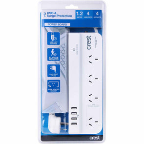 Crest Desktop 4 Socket 4 USB Surge Protected Powerboard