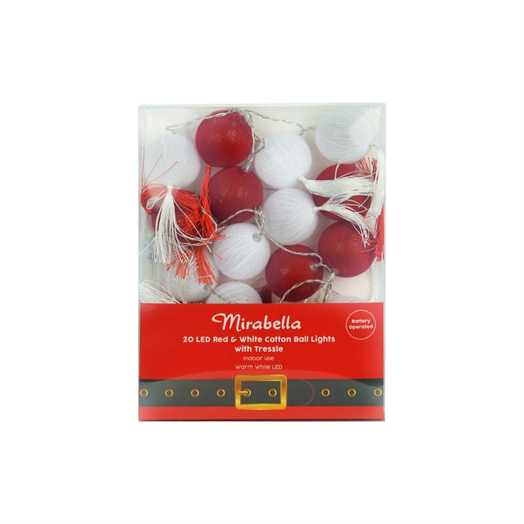 Mirabella Red and White Cotton Ball LED Lights with Tressle