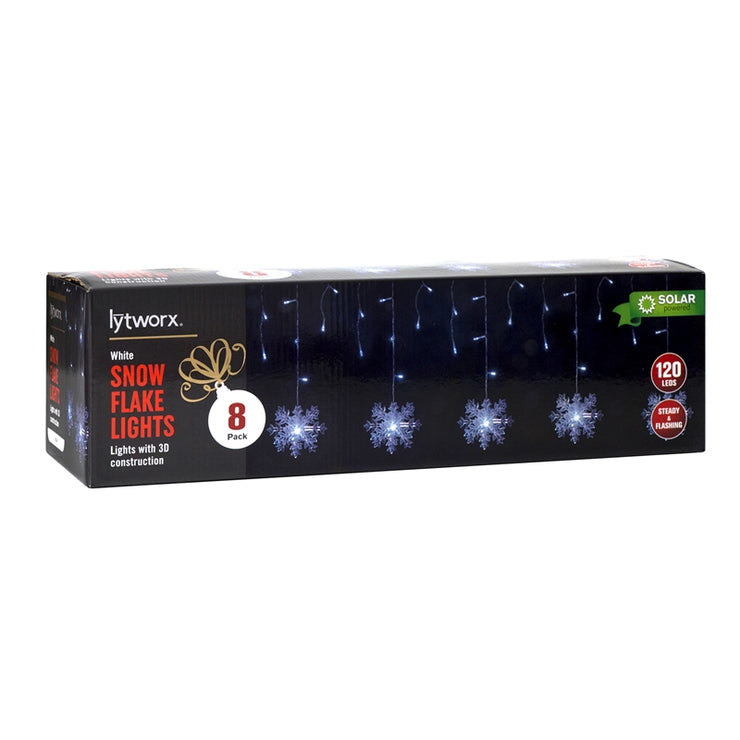 Lytworx White 120 LED 3D Snowflakes Solar Icicle Lights - 8 Pack