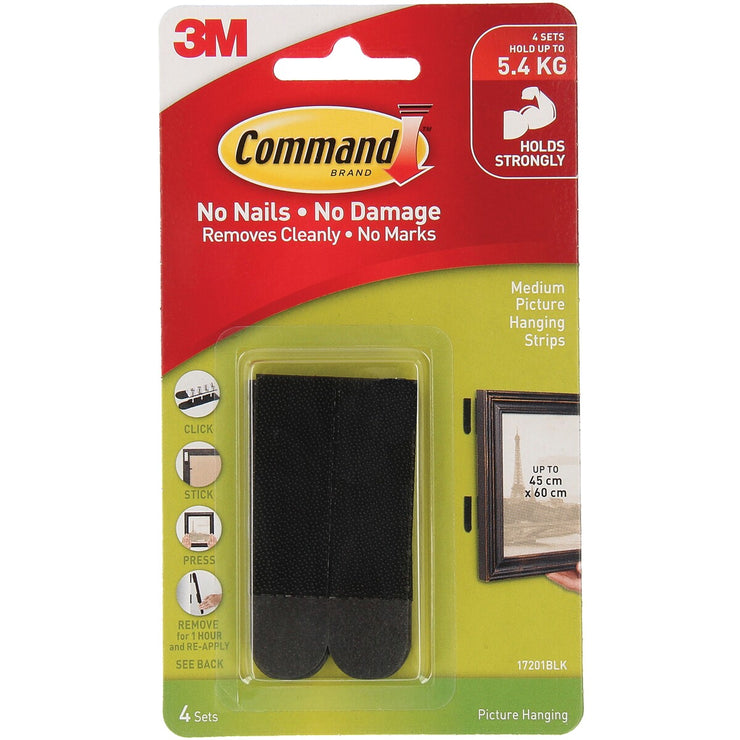 3M Command Adhesive Medium Picture Hanging Strips 4 Pack - Black