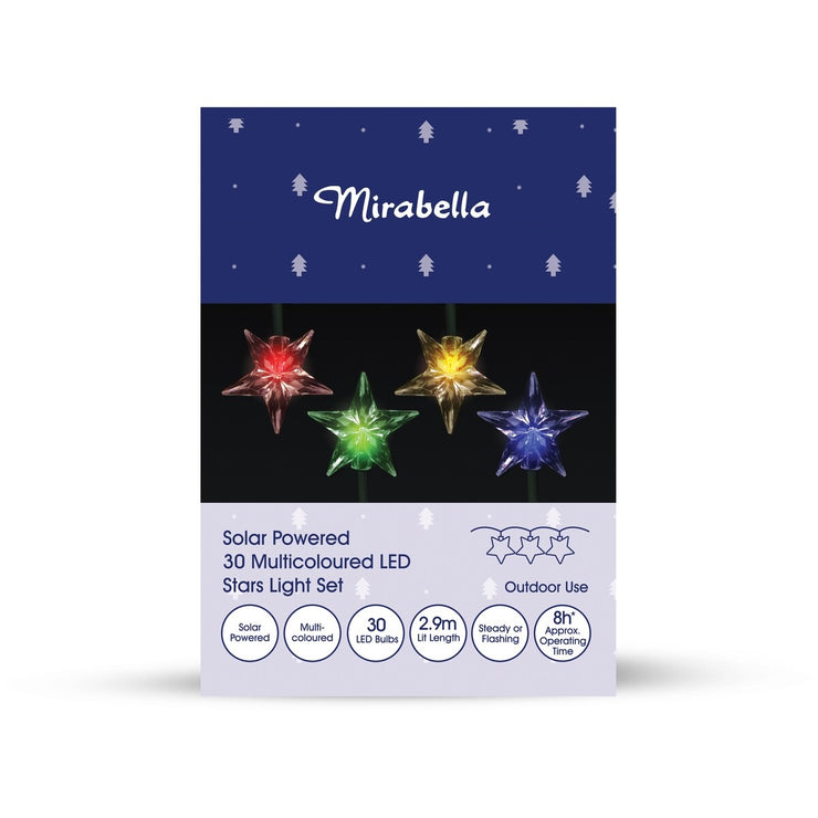 Mirabella Christmas Solar Powered 30 LED Stars Light Set - Multi-Colour