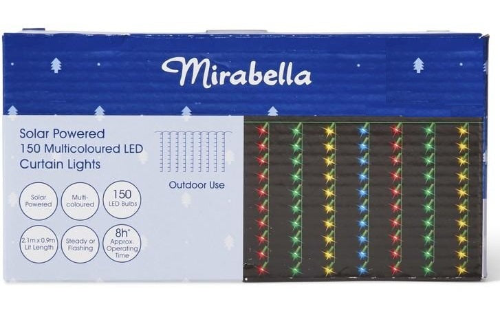 Mirabella Christmas Solar Powered 150 LED Curtain Lights - Multi-Coloured