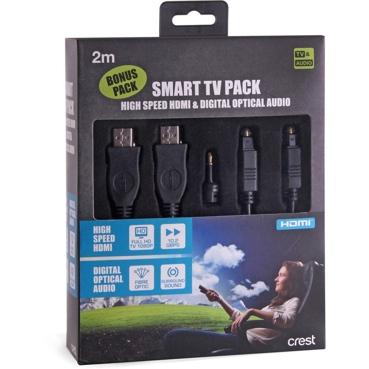 Crest Smart TV Pack/ 2m Length / High Speed HDMI & Digital Optical Audio