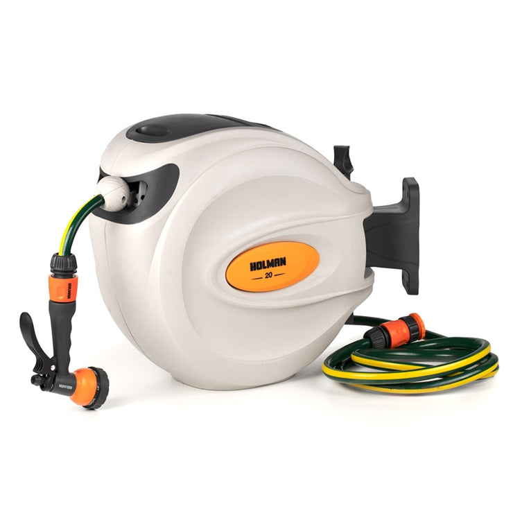 Holman 20m Grey Retractable Hose Reel (1120H)/Auto Rewind/UV Stabilized