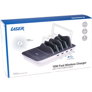 Laser USB Charging Station with QI Pad