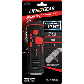 Life Gear USB Rechargeable Crank Light /Ideal for Camping with Power Bank, Radio & Siren