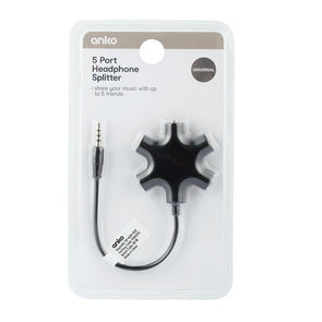 Anko 5 Port 3.5mm AUX Splitter / Black