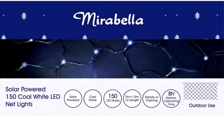 Mirabella Christmas Solar Powered 150 LED Net Lights - Cool White