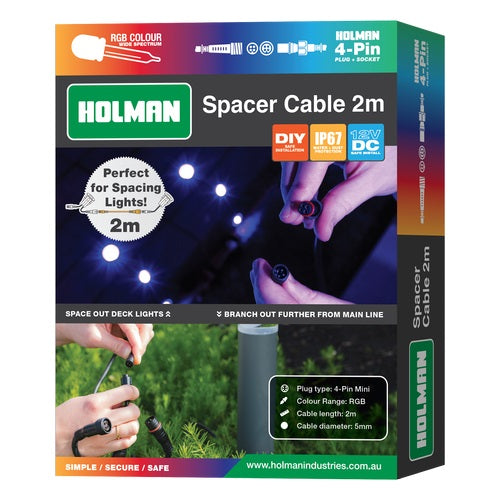 Holman 2m RGB Colour Garden Light Spacer Cable - Black / Waterproof