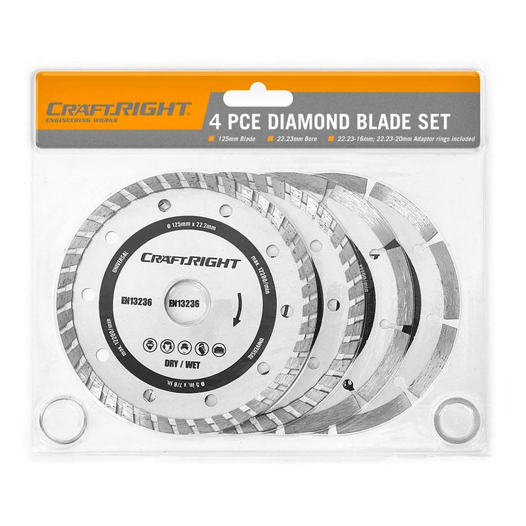 Craftright 125mm Diamond Blades - 4 Piece Set / Suitable for Wet or Dry Cutting