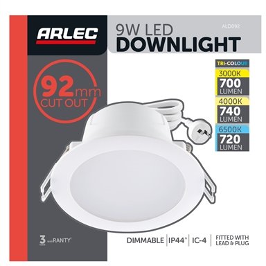 Arlec 9W Tri Colour Dimmable LED Downlight