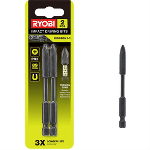 Ryobi 2 Pack 89mm PH2 Impact Driving Bits / 3x Longer Life