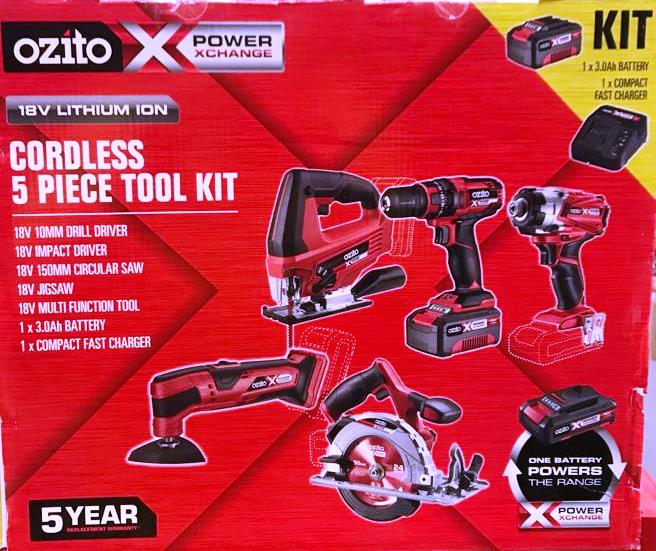 Ozito PX5PAK 300C CORDLESS 5 Piece Tools Kit 18V Power X Change