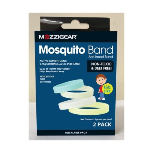 2 Pack Mozzigear Mosquito Bands / Resealable Pack Anti Insect Band for 4+ Years Kids