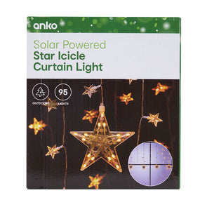 Anko 95 Warm White Solar Powered Star Icicle Curtain Light