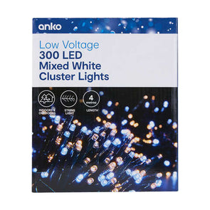 Anko Low Voltage 300 LED Mixed White Cluster Lights