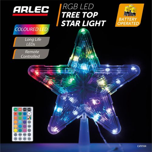 Arlec 20 RGB LED Tree Top Star Light Remote Control Battery Operated