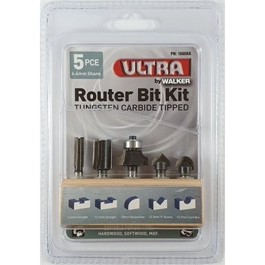 Ultra 6.4mm 5 Piece Router Bit Set / Silver & Black