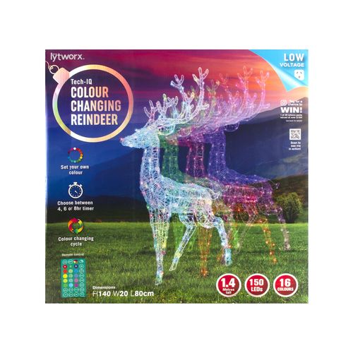 Lytworx 1.4m Tech-IQ Colour Changing Reindeer/Low-Voltage/Indoor Or Outdoor