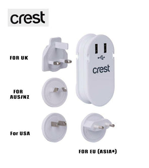 Crest PWA06025 USB World Travel Fast Charger 2 Fast USB ports for UK/USA/AUS/EU - TheITmart