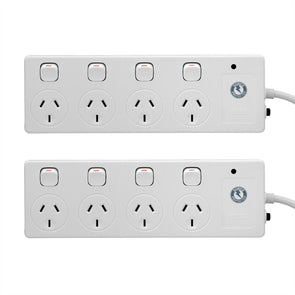 Arlec White 4 Outlet Surge Protected Powerboard/10A 2400W/ - 2 Pack - TheITmart