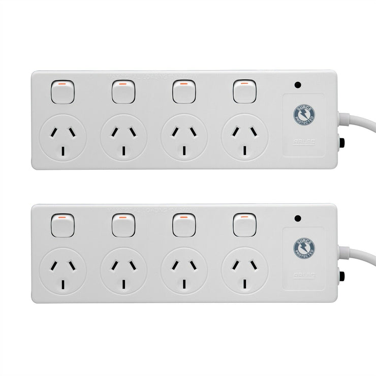 Arlec White 4 Outlet Surge Protected Powerboard/10A 2400W/ - 2 Pack - TheITmart