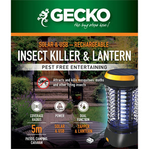 Gecko Cordless Lantern Zapper Solar & USB Rechargeable for Patio Picnic Camping - TheITmart