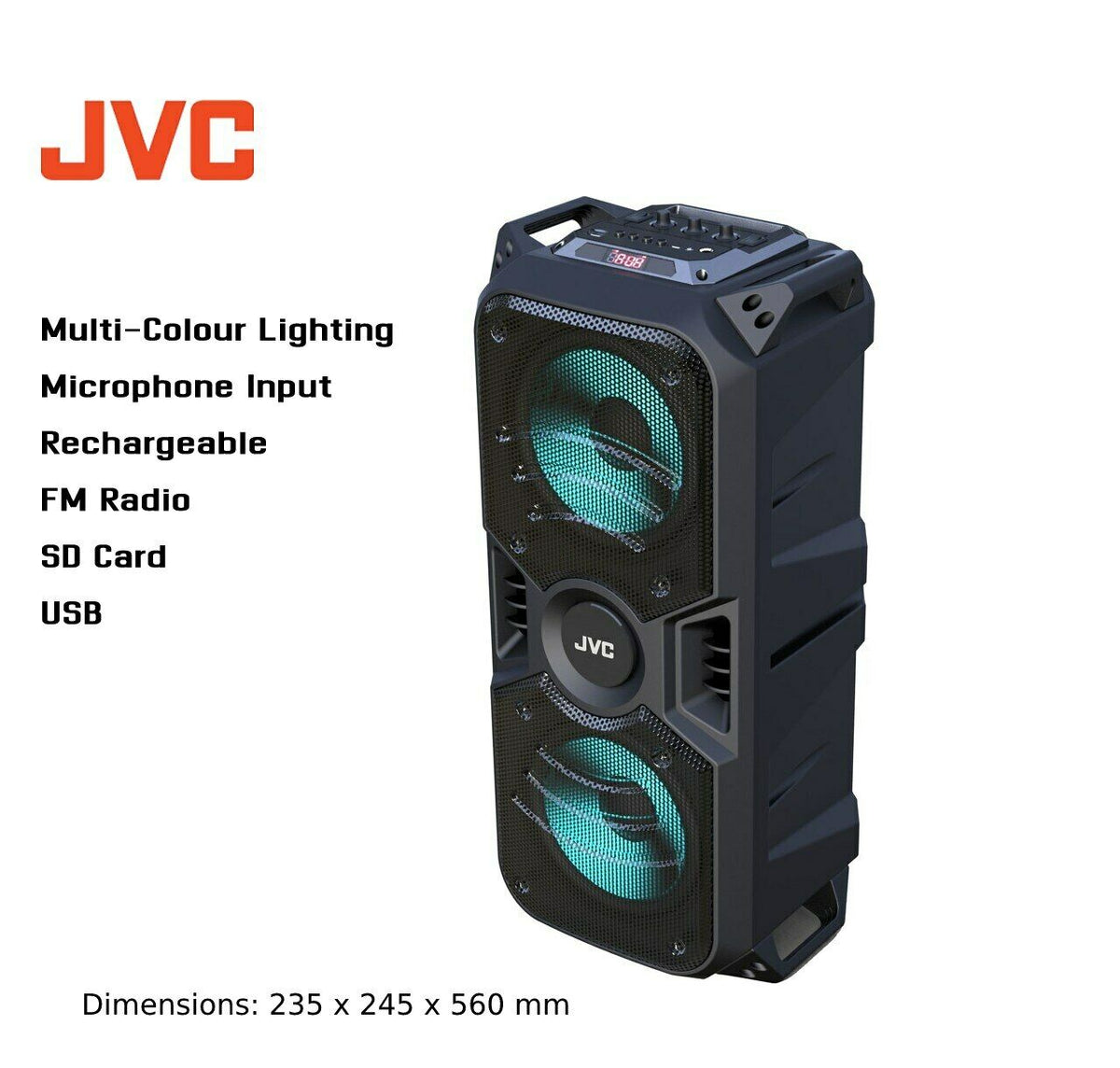 JVC Portable Bluetooth Speaker/SD Card/USB/FM Radio/Microphone In/Rech