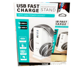 Crest USB fast charge with Headphone Stand/USB C Fast/3 USB-A Ports/1 Mains - TheITmart