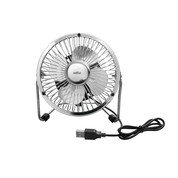 Mistral 10cm USB Mini Desk Fan 5v USB Metal Silver Fan Quiet fan Tilting head Ad - TheITmart