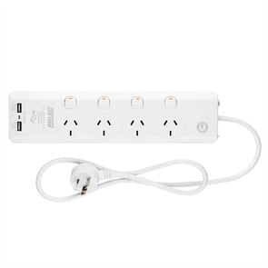 Arlec 4 Outlet Surge Protected Powerboard With 2 USB Charger/USB charging indica - TheITmart