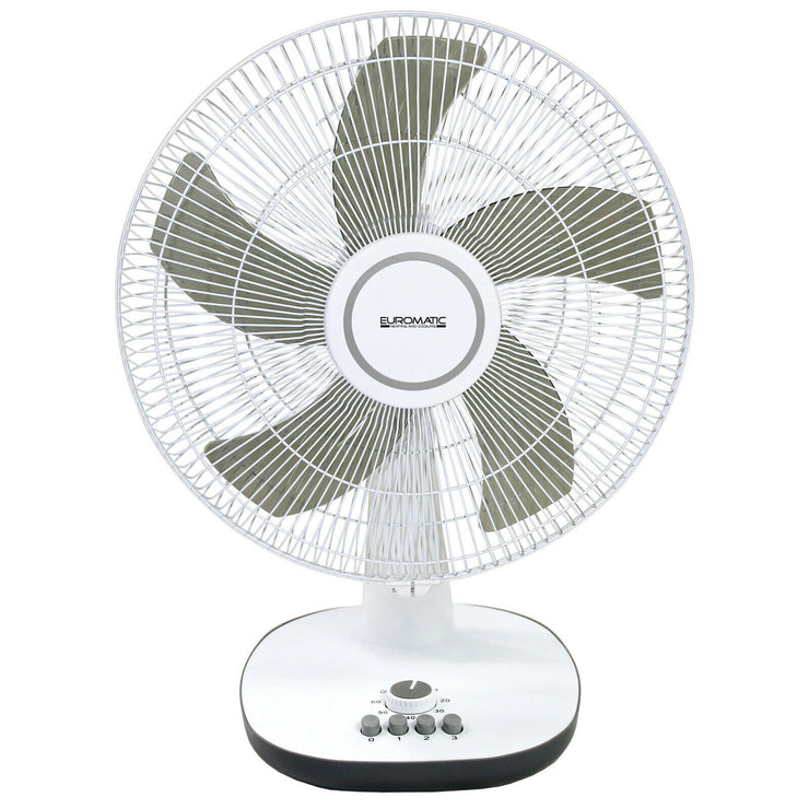 Euromatic 40cm Desk Fan 5 Blades 3 Speed Oscillating 60W 60 Min Timer/Adjst Tilt - TheITmart