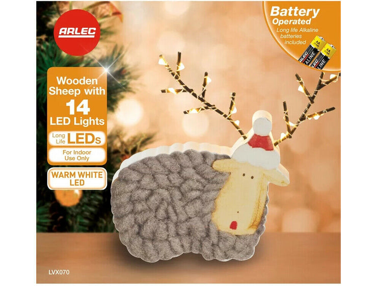Arlec Battery Operated Wooden Sheep with 14 Warm White LEDs Indoor Decoration - TheITmart