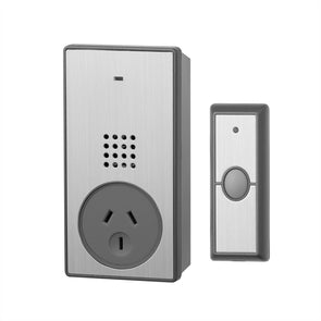 Arlec Brushed Metal Wireless Door Chime Plug-In And Socket/150M/8 Tones/DIY/IP44 - TheITmart