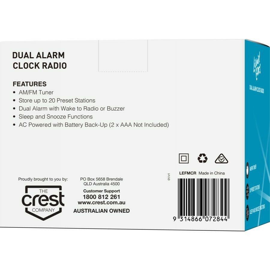 Liquid Ears Dual Alarm AM/FM Clock Radio/20 Presets Stations/Sleep and ...