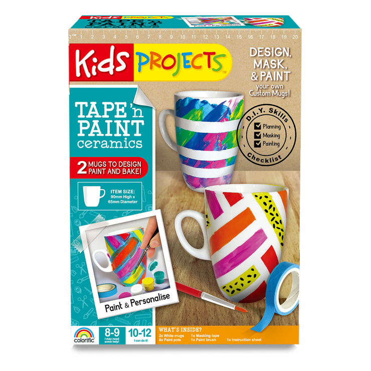 Kids Projects Tape 'n Paint Ceramics with 2 Mugs/Perfect for Budding Artists