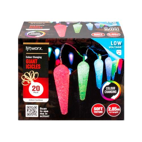 Lytworx 20 LED Colour Changing Giant Icicle Lights Indoor/Outdoor Soft Texture
